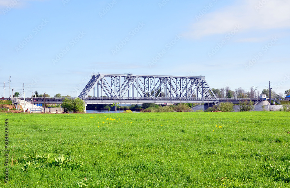 Railway bridge over the River Nerl in Bogoljubovo. Russia Railway bridge over the River Nerl in Bogoljubovo. Russia