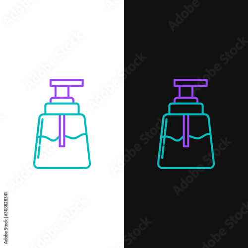 Green and purple line Aftershave icon isolated on white and black background. Cologne spray icon. Male perfume bottle. Vector Illustration