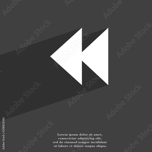 rewind icon symbol Flat modern web design with long shadow and space for your text. 