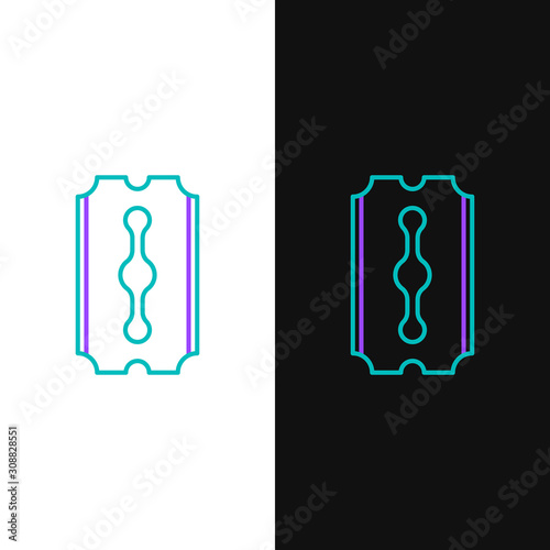 Green and purple line Blade razor icon isolated on white and black background. Vector Illustration