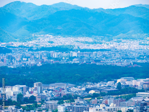 View of Kyoto City from the stage of Shogunzuka Seiryuden in Yamashina-ku, Kyoto, Japan photo