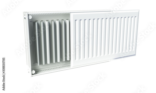 Wallpaper Mural heating radiator with radiator thermostatic valve on the wall, 3D rendering Torontodigital.ca