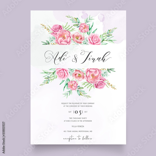 beautiful roses and peonies wedding card template © lukasdedi