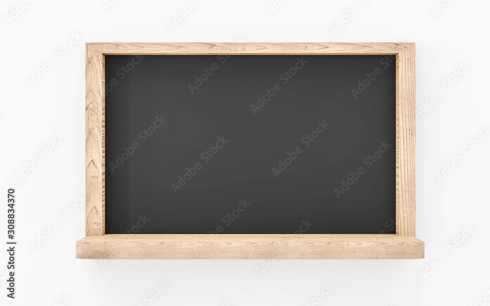 blank blackboard, wooden frame - empty chalkboard isolated on white background 3d illustration render