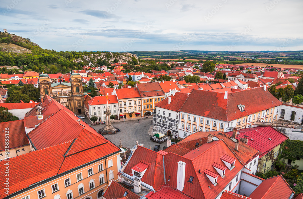 Town of Mikulov as Seen from Clock Tower. Old Square in Mikulov, South Moravia, Czech Republic.