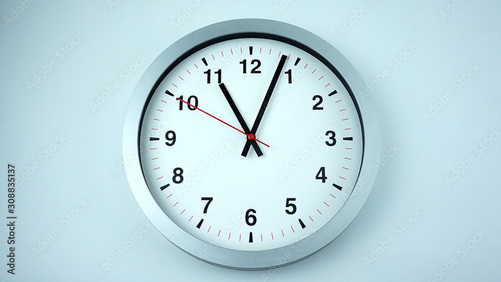 Gray clock beginning of time 10.04 am or pm, on white background, Copy space for your text, Time concept. Gray clock beginning of time 10.04 am or pm, on white background, Copy space for your text, Time concept.