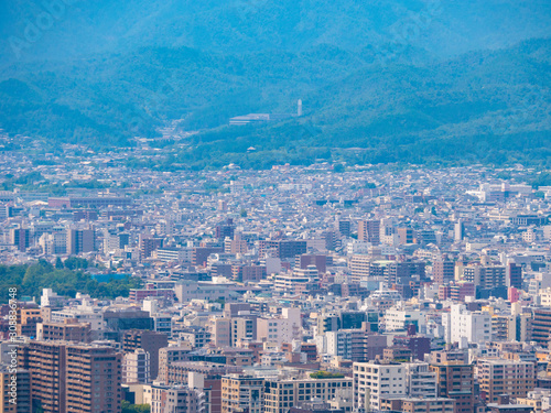 View of Kyoto City from the stage of Shogunzuka Seiryuden in Yamashina-ku, Kyoto, Japan photo