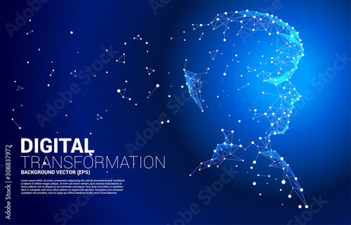 Vector silhouette of man head from dot connect line polygon . Concept background human future and technology