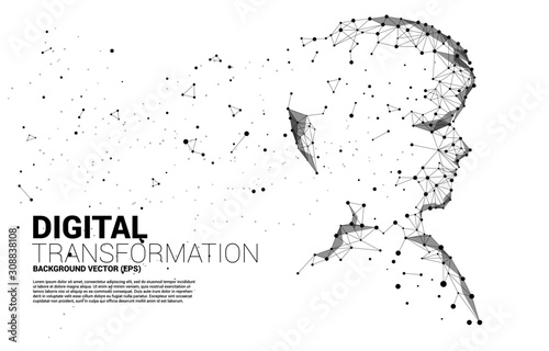 Vector silhouette of man head from dot connect line polygon . Concept background human future and technology