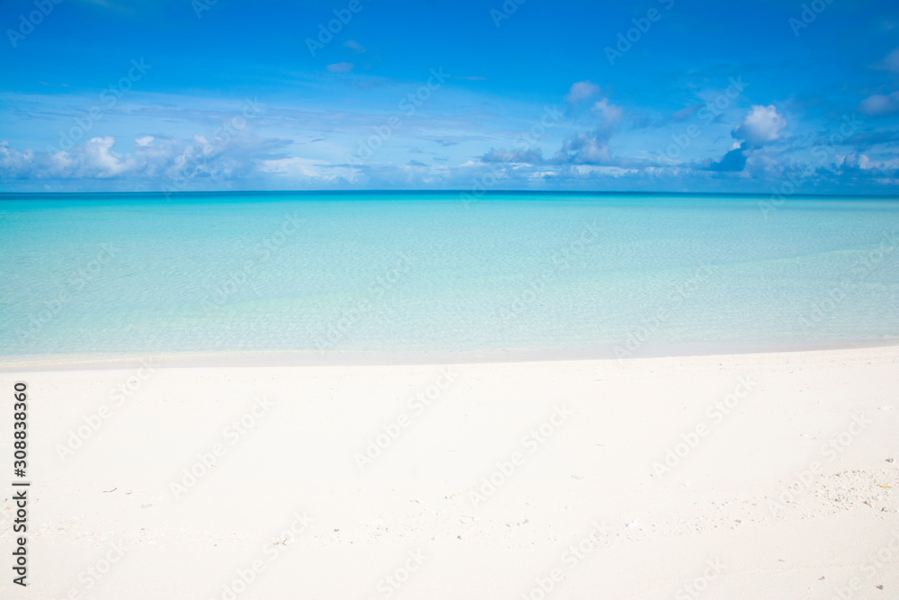3 colors view of Ocean, sky blue, aqua blue and white beach sand, Kayangel state, Palau, Pacific