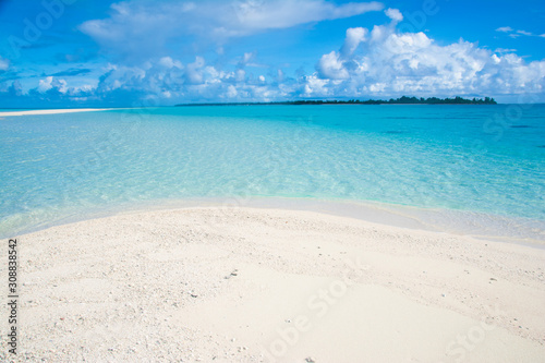 Main island  white long beach and blue ocean  tropical resort  Kayangel state  Palau  Pacific