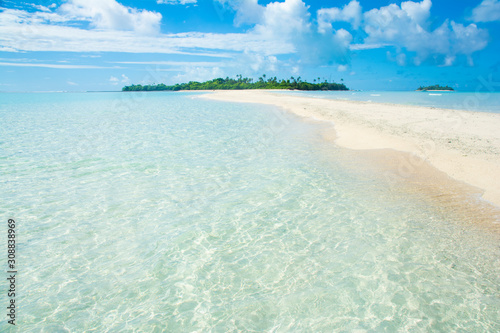 Fototapeta Naklejka Na Ścianę i Meble -  Small island and tropical blue ocean, long beach, Kayangel state, Palau, Pacific