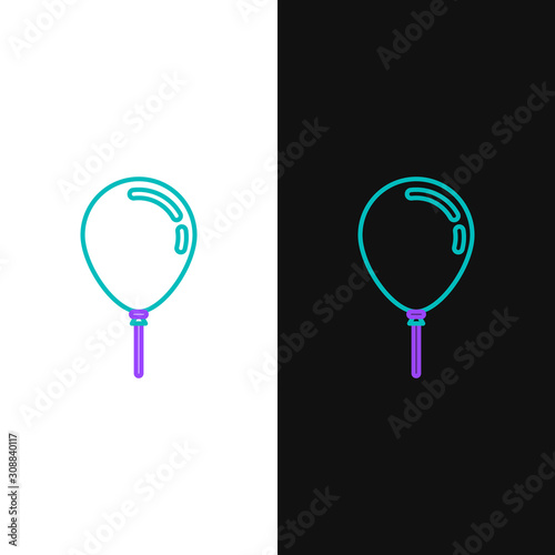 Green and purple line Balloon with ribbon icon isolated on white and black background. Vector Illustration