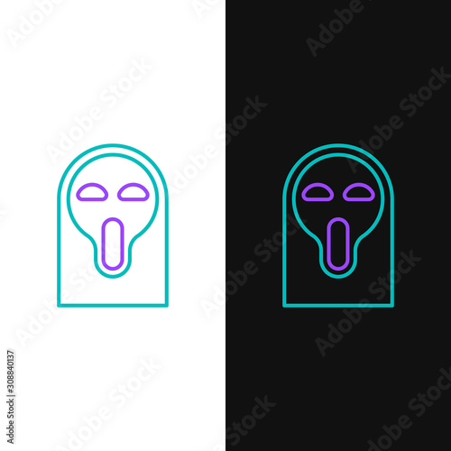 Green and purple line Funny and scary ghost mask for Halloween icon isolated on white and black background. Happy Halloween party. Vector Illustration