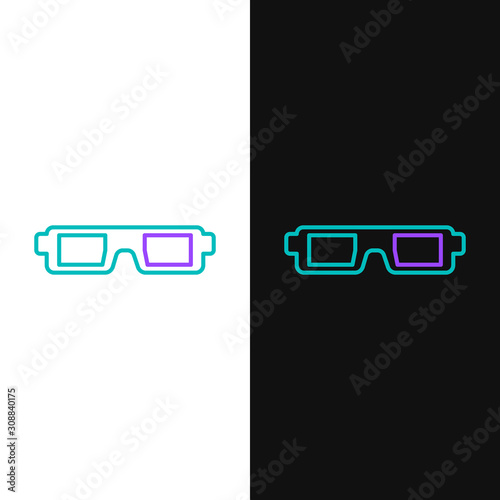 Green and purple line 3D cinema glasses icon isolated on white and black background. Vector Illustration