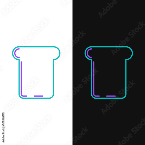 Green and purple line Bread toast for sandwich piece of roasted crouton icon isolated on white and black background. Lunch, dinner, breakfast snack. Vector Illustration