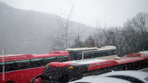 Big snow over the bus in South korea