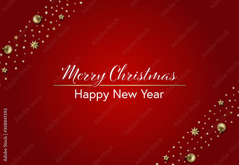 Merry Christmas and Happy New Year card. Winter holidays decorative border. Vector illustration
