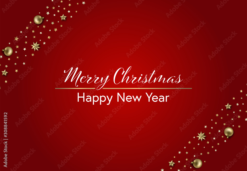 Merry Christmas and Happy New Year card. Winter holidays decorative border. Vector illustration