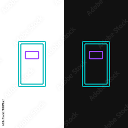 Green and purple line Police assault shield icon isolated on white and black background. Vector Illustration
