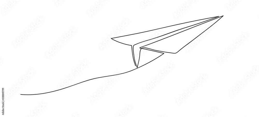 Airplane. Continuous line art drawing. Hand drawn doodle vector illustration in a continuous line. Line art decorative design