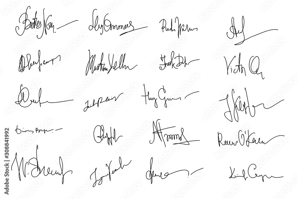 Autographs Set. Collection of Business Contract Signatures - obrazy, fototapety, plakaty 
