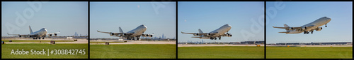 Sequence of a cargo jumbo jet take off from the Chicago airport.