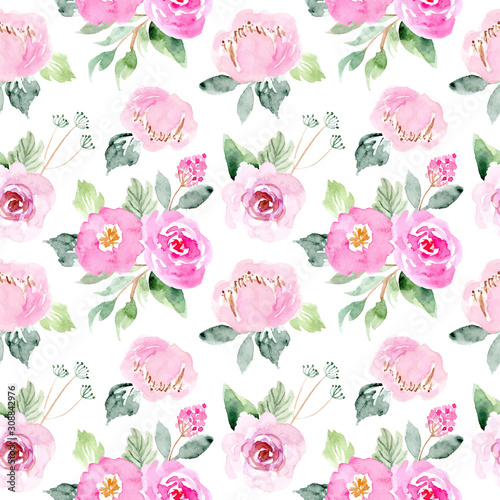sweet pink floral watercolor seamless pattern