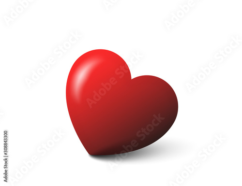 Red volumetric heart. Glare, shadow. 3D effect. Valentine's day. Vector element isolated on light background.