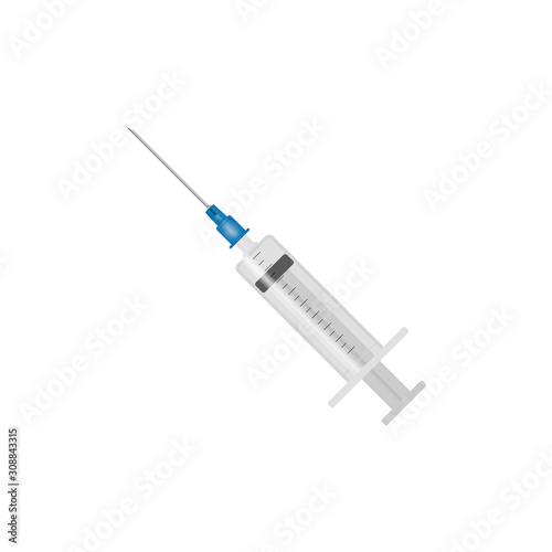 Medical plastic syringe with needle. The scale of measurement. Vector element isolated on light background.