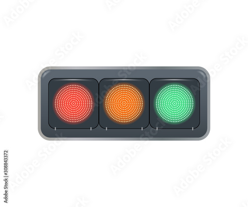 Vector traffic light. Bright diodes. Horizontal, urban, modern. The object on an isolated light background.