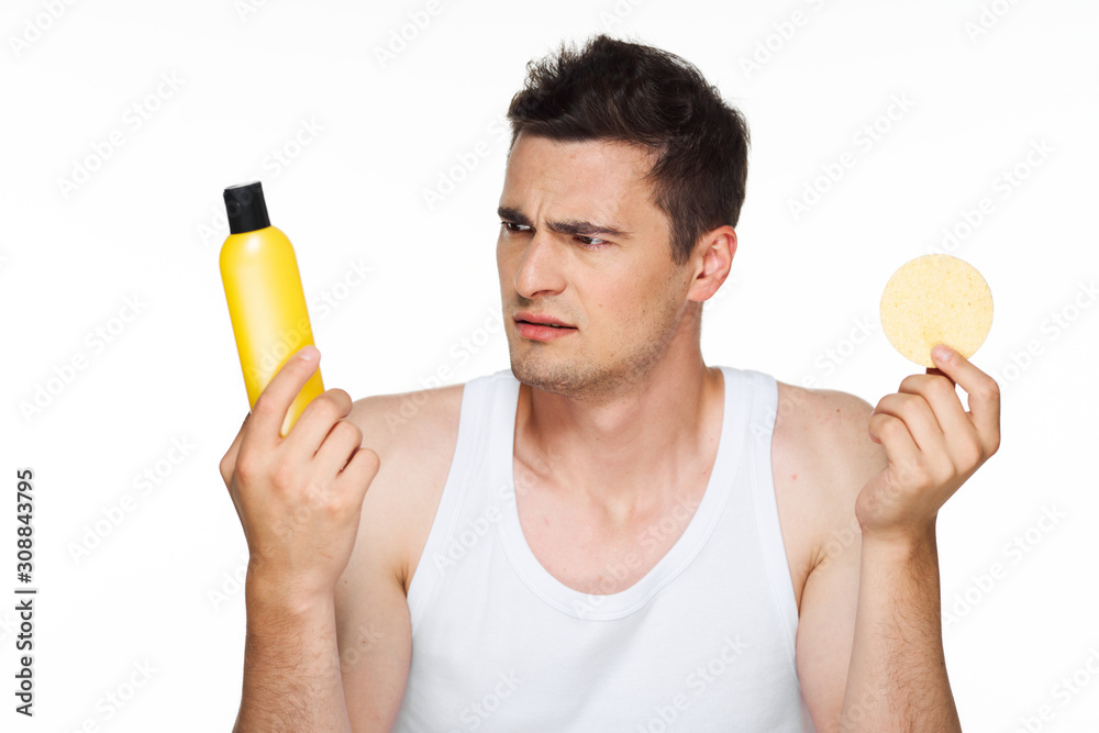 man with bottle of water isolated on white man with bottle of water isolated on white