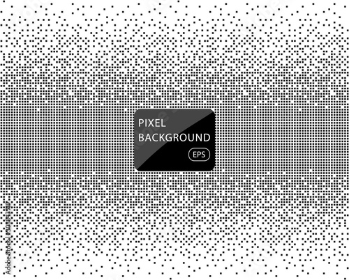 Pixel mosaic. The effect of falling, dissolving, monochrome fine particles, squares. Indent for text, banner, poster. Vector element isolated background.