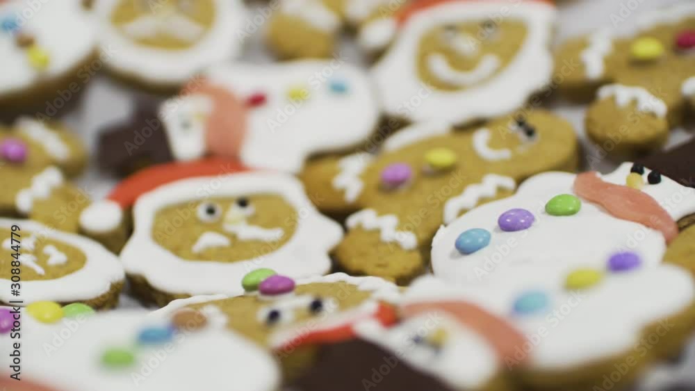 Close-up of various christmas desserts, cookies, shape of Santa Claus, 4K. Static shot. Close-up of various christmas desserts, cookies, shape of Santa Claus, 4K. Static shot.