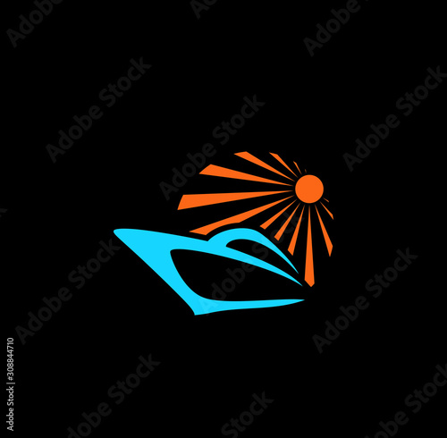 ship and sun logo vector