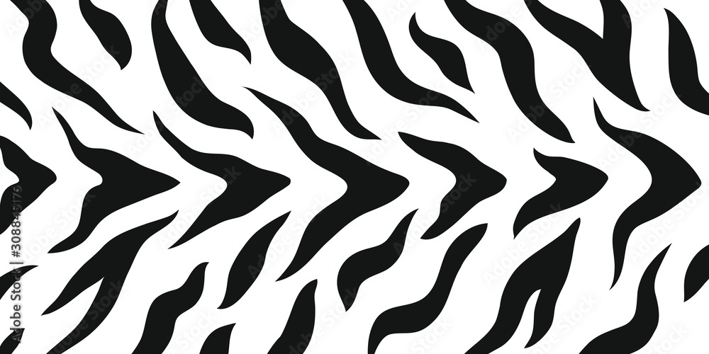 Tiger stripes skin print design. Zebra stripes pattern. Wild animal hide artwork background. Black and white vector illustration.