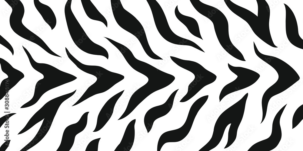 Tiger stripes skin print design. Zebra stripes pattern. Wild animal hide  artwork background. Black and white vector illustration. Stock Vector