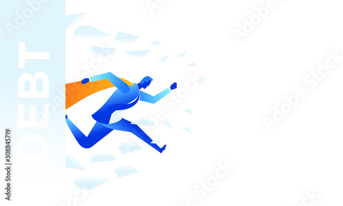 Businessman tries hard to escape with debt. Business work concept illustration about debt and credit. Vector illustration of a flat design