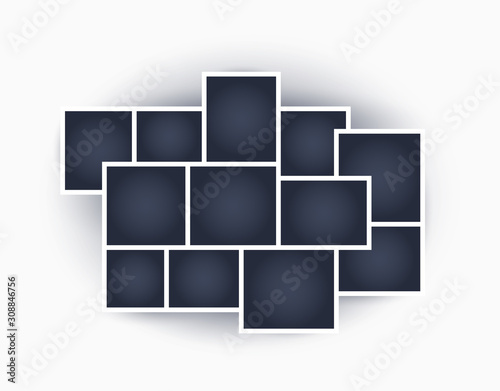 Lots of frames for different photos and images, with shadow. Vector retro mosaic. Collage template. The object on an isolated light background.