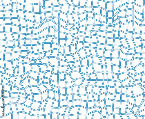 Grid with blue square cells with waves. Vector object on isolated white background.