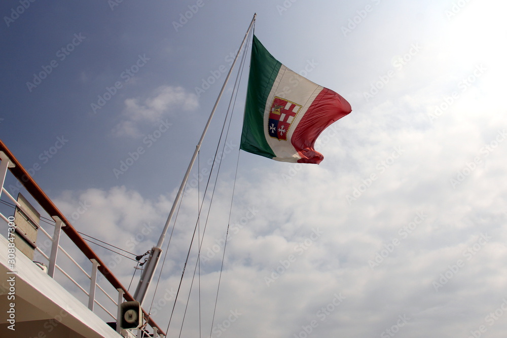 Fototapeta premium Italian nautical flag flying on the pole