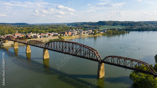 Aerial View Over the Ohio River near Point Pleasant West Virginia USa