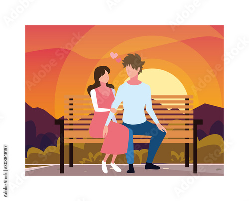 couple of people in love sitting in the park chair