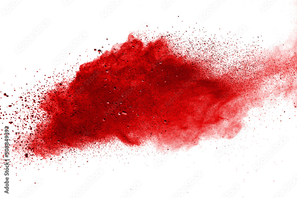 Red powder explosion on white background. Colored cloud. Colorful dust explode. Paint Holi. Red powder explosion on white background. Colored cloud. Colorful dust explode. Paint Holi.
