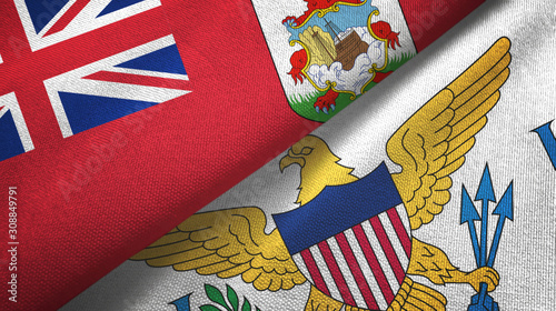Fototapeta Naklejka Na Ścianę i Meble -  Bermuda and Virgin Islands United States two flags textile cloth, fabric texture