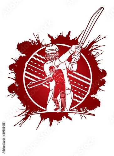 Group of Cricket players action cartoon sport graphic vector