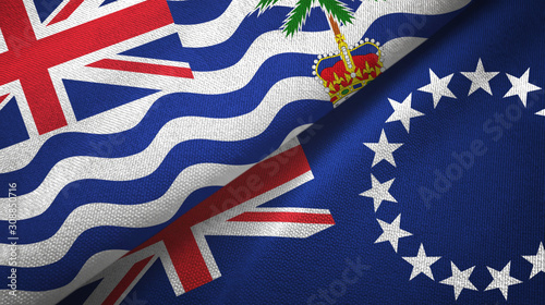 Fototapeta Naklejka Na Ścianę i Meble -  British Indian Territory and Cook Islands two flags textile cloth