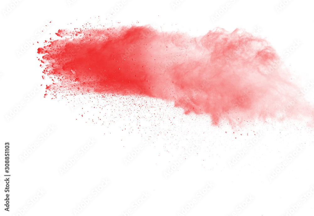 Red powder explosion on white background. Paint Holi. Red powder explosion on white background. Paint Holi.