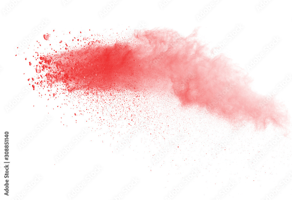 Red powder explosion on white background. Paint Holi. Red powder explosion on white background. Paint Holi.
