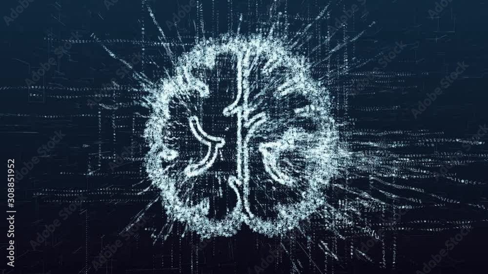 The concept of a virtual cyber brain consisting of a code of numbers and symbols. Futuristic digital mind. Symbol of computer computing power. Abstract artificial intelligence.